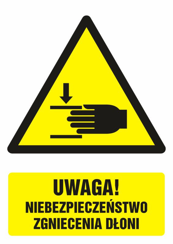 Uwaga ! Niebezpieczeństwo zgniecenia dłoni, 66x93,3 cm, PCV 1 mm