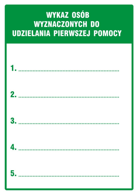 Wykaz osób wyznaczonych do udzielania pierwszej pomocy, 10,5x14,8 cm, PCV 1 mm