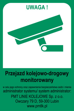 Naklejka - Przejazd kolejowo-drogowy monitorowany - 300x450 mm - zielona
