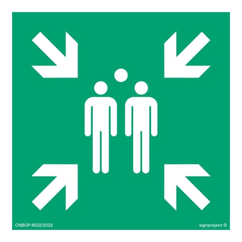 Znak AE007 Miejsce zbiórki do ewakuacji, 500x500 mm, TS - Płyta TD fotoluminescencyjna Znak AE007 Miejsce zbiórki do ewakuacji, 500x500 mm, TS - Płyta TD fotoluminescencyjna