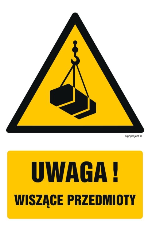 Znak GF012 Uwaga - wiszące przedmioty - opakowanie 10 sztuk, 50x75 mm, PN - Płyta 1 mm