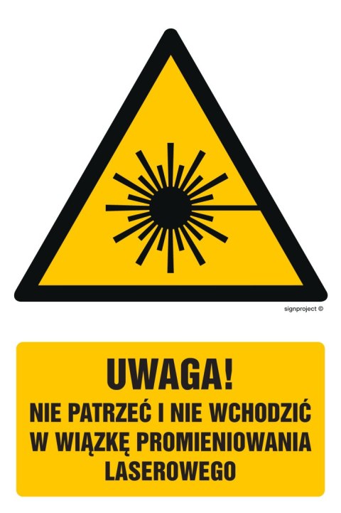 Znak GF014 Uwaga - nie patrzeć i nie wchodzić w wiązkę promieniowania laserowe - opakowanie 10 sztuk, 50x75 mm, PN - Płyta 1 mm Znak GF014 Uwaga - nie patrzeć i nie wchodzić w wiązkę promieniowania laserowe - opakowanie 10 sztuk, 50x75 mm, PN - Płyta 1 mm
