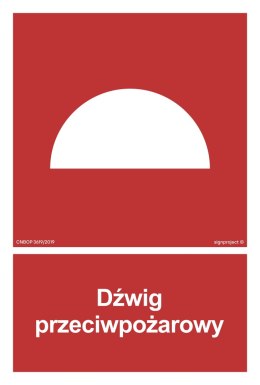 Znak BB009 Dźwig przeciwpożarowy, 200x296 mm, PN - Płyta 1 mm