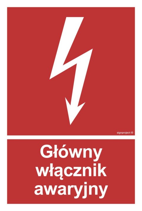 Znak BC035 Główny włącznik awaryjny, 400x594 mm, FN - Folia samoprzylepna
