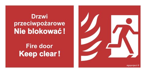 Znak BC049 Drzwi przeciwpożarowe, Nie blokować ! Fire door, Keep clear ! prawostronne, 300x150 mm, FN - Folia samoprzylepna Znak BC049 Drzwi przeciwpożarowe, Nie blokować ! Fire door, Keep clear ! prawostronne, 300x150 mm, FN - Folia samoprzylepna