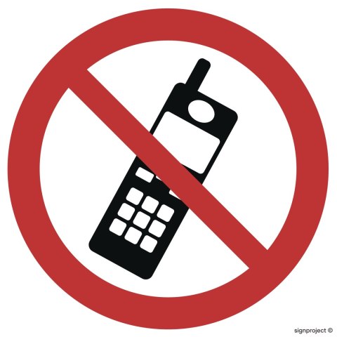 Znak GB017 Zakaz używania telefonów komórkowych, 150x150 mm, FN - Folia samoprzylepna