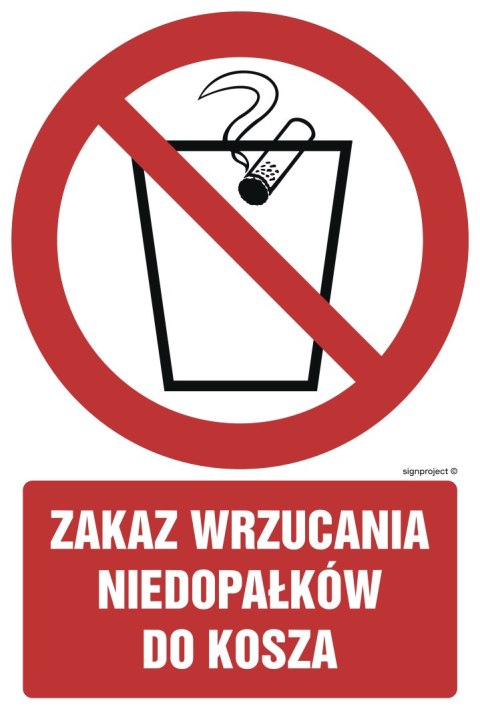 Znak GC032 Zakaz wrzucania niedopałków do kosza, 200x300 mm, PN - Płyta 1 mm Znak GC032 Zakaz wrzucania niedopałków do kosza, 200x300 mm, PN - Płyta 1 mm