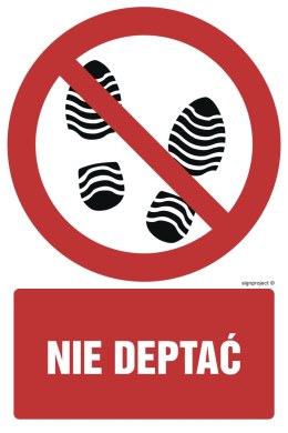 Znak GC033 Zakaz deptania - opakowanie 10 sztuk, 50x75 mm, PS - Płyta 1 mm fotoluminescencyjna