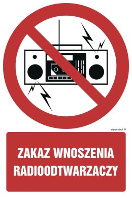 Znak GC048 Zakaz wnoszenia radioodtwarzaczy - opakowanie 10 sztuk, 50x75 mm, PN - Płyta 1 mm