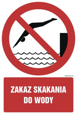 Znak GC060 Zakaz skakania do wody, 350x525 mm, FN - Folia samoprzylepna