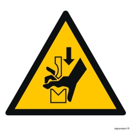 Znak GD030 Ostrzeżenie przed zgnieceniem dłoni między prasą i stopą, 350x350 mm, PN - Płyta 1 mm