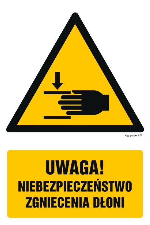 Znak GF039 Uwaga! Niebezpieczeństwo zgniecenia dłoni, 700x1050 mm, PS - Płyta 1 mm fotoluminescencyjna Znak GF039 Uwaga! Niebezpieczeństwo zgniecenia dłoni, 700x1050 mm, PS - Płyta 1 mm fotoluminescencyjna