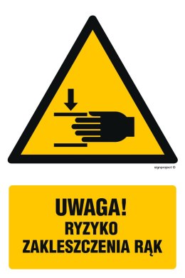 Znak GF045 Uwaga ryzyko zakleszczenia rąk, 350x525 mm, PS - Płyta 1 mm fotoluminescencyjna