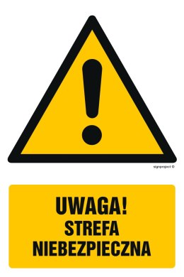 Znak GF049 Uwaga strefa niebezpieczna, 700x1050 mm, FN - Folia samoprzylepna