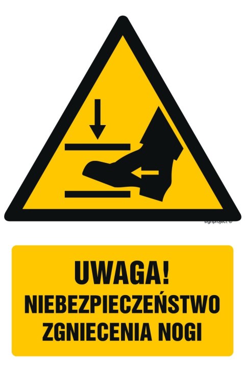 Znak GF065 Uwaga! Niebezpieczeństwo zgniecenia nogi, 150x225 mm, PN - Płyta 1 mm Znak GF065 Uwaga! Niebezpieczeństwo zgniecenia nogi, 150x225 mm, PN - Płyta 1 mm