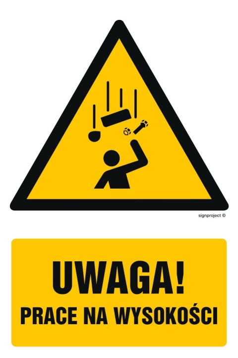 Znak GF079 Uwaga! Prace na wysokości - arkusz 9 naklejek, 50x75 mm, FS - Folia samoprzylepna fotoluminescencyjna