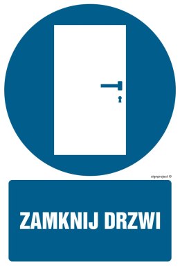 Znak GL034 Zamknij drzwi - arkusz 9 naklejek, 50x75 mm, FN - Folia samoprzylepna