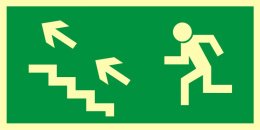 Kierunek do wyjścia drogi ewakuacyjnej schodami w górę w lewo, 10x20 cm, SYSTEM TD