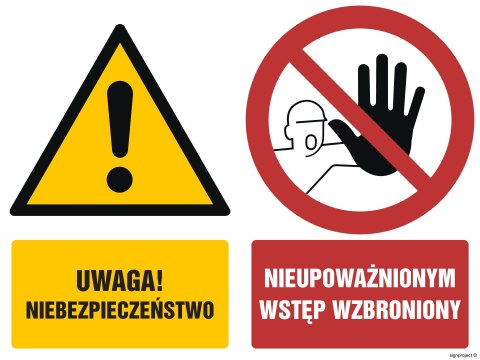 Znak GM007 Uwaga Niebezpieczeństwo Nieupoważnionym wstęp wzbroniony, 100x75 mm, FN - Folia samoprzylepna Znak GM007 Uwaga Niebezpieczeństwo Nieupoważnionym wstęp wzbroniony, 100x75 mm, FN - Folia samoprzylepna