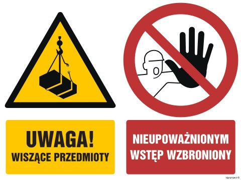 Znak GM015 Uwaga wiszące przedmioty Nieupoważnionym wstęp wzbroniony, 100x75 mm, FN - Folia samoprzylepna Znak GM015 Uwaga wiszące przedmioty Nieupoważnionym wstęp wzbroniony, 100x75 mm, FN - Folia samoprzylepna