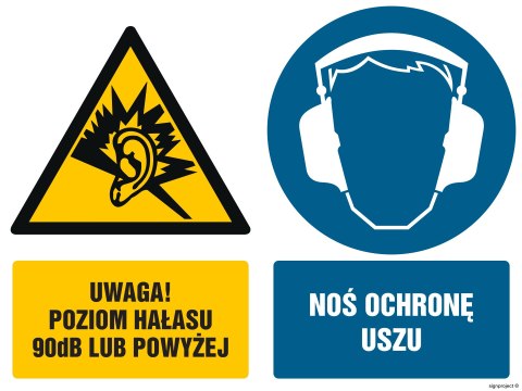 Znak GM025 Uwaga poziom hałasu 90 dB lub powyżej Ochrona uszu obowiązkowa, 1000x750 mm, PS - Płyta 1 mm fotoluminescencyjna Znak GM025 Uwaga poziom hałasu 90 dB lub powyżej Ochrona uszu obowiązkowa, 1000x750 mm, PS - Płyta 1 mm fotoluminescencyjna