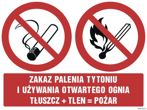 Znak GM032 Zakaz palenia tytoniu i używania otwartego ognia tłuszcz + tlen = pożar, 1000x750 mm, PS - Płyta 1 mm fotoluminescenc Znak GM032 Zakaz palenia tytoniu i używania otwartego ognia tłuszcz + tlen = pożar, 1000x750 mm, PS - Płyta 1 mm fotoluminescenc