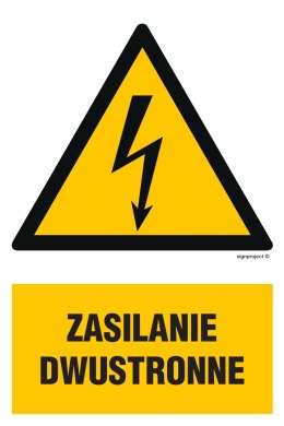 Znak HA017 Zasilanie dwustronne, 350x525 mm, PN - Płyta 1 mm