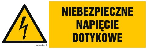 Znak HB015 Niebezpieczne napięcie dotykowe, 200x67 mm, PN - Płyta 1 mm Znak HB015 Niebezpieczne napięcie dotykowe, 200x67 mm, PN - Płyta 1 mm
