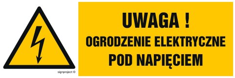 Znak HB019 Uwaga ogrodzenie elektryczne pod napięciem, 150x50 mm, FN - Folia samoprzylepna Znak HB019 Uwaga ogrodzenie elektryczne pod napięciem, 150x50 mm, FN - Folia samoprzylepna