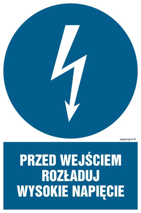 Znak HE007 Przed wejściem rozładuj wysokie napięcie, 250x375 mm, PN - Płyta 1 mm