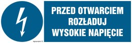 Znak HF006 Przed otwarciem rozładuj wysokie napięcie - arkusz 8 naklejek - arkusz 8 naklejek, 100x33 mm, FN - Folia samoprzylepn