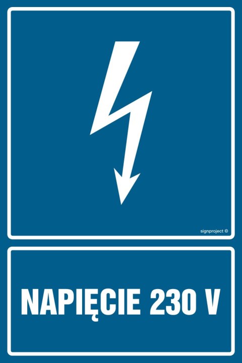 Znak HG008 Napięcie 230 V, 350x525 mm, PN - Płyta 1 mm Znak HG008 Napięcie 230 V, 350x525 mm, PN - Płyta 1 mm