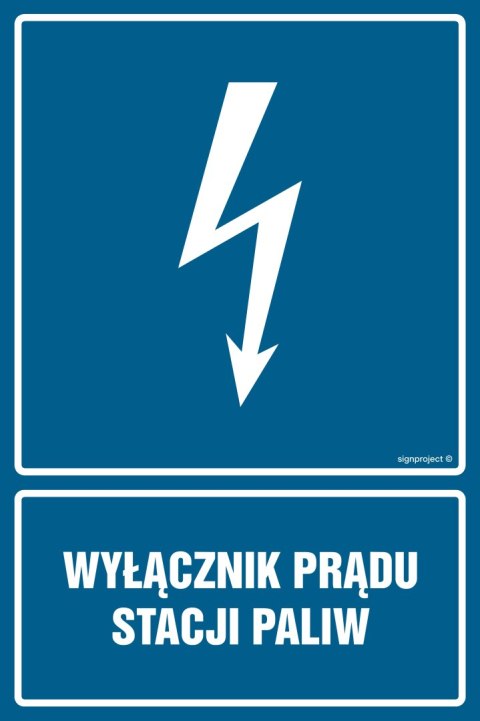 Znak HG020 Wyłącznik prądu stacji paliw - opakowanie 10 sztuk, 50x75 mm, PN - Płyta 1 mm