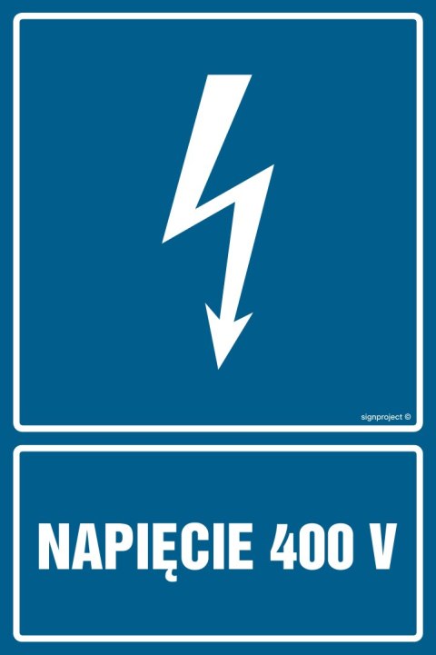 Znak HG022 Napiecie 400 V - opakowanie 10 sztuk, 50x75 mm, PN - Płyta 1 mm