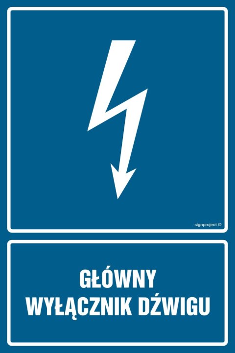 Znak HG023 Główny wyłącznik dźwigu, 350x525 mm, PN - Płyta 1 mm