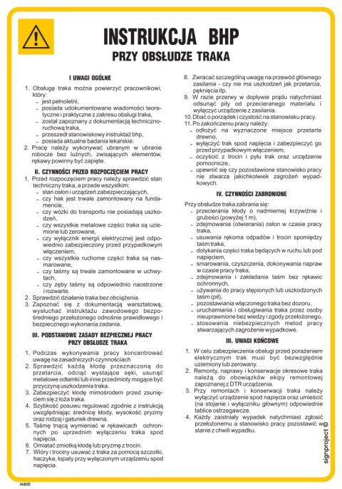 IAB18 Instrukcja BHP przy obsłudze traka, 245x350 mm, FN - Folia samoprzylepna IAB18 Instrukcja BHP przy obsłudze traka, 245x350 mm, FN - Folia samoprzylepna