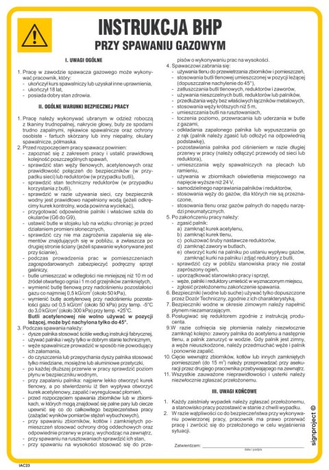 IAC23 Instrukcja BHP przy spawaniu gazowym, 245x350 mm, FN - Folia samoprzylepna IAC23 Instrukcja BHP przy spawaniu gazowym, 245x350 mm, FN - Folia samoprzylepna