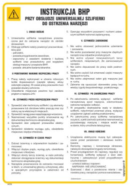 IAC25 Instrukcja BHP przy obsłudze uniwersalnej szlifierki do ostrzenia narzędzi, 245x350 mm, FN - Folia samoprzylepna