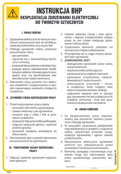IAD05 Instrukcja eksploatacji zgrzewarki elektrycznej do tworzyw sztucznych, 245x350 mm, PN - Płyta 1 mm IAD05 Instrukcja eksploatacji zgrzewarki elektrycznej do tworzyw sztucznych, 245x350 mm, PN - Płyta 1 mm