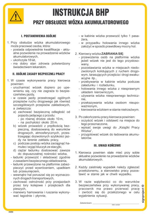 IAE04 Instrukcja BHP przy obsłudze wózka akumulatorowego, 245x350 mm, FN - Folia samoprzylepna IAE04 Instrukcja BHP przy obsłudze wózka akumulatorowego, 245x350 mm, FN - Folia samoprzylepna