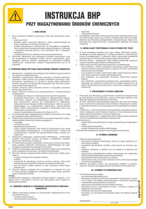 IAE25 Instrukcja BHP przy magazynowaniu środków chemicznych, 245x350 mm, HN - Płyta TD-flex 0,4mm IAE25 Instrukcja BHP przy magazynowaniu środków chemicznych, 245x350 mm, HN - Płyta TD-flex 0,4mm