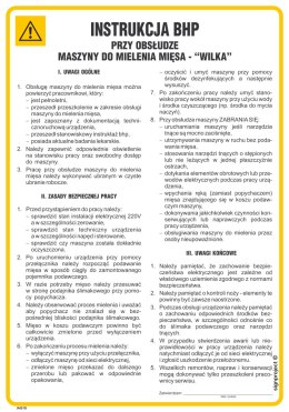 Znak IAG18 lnstrukcja BHP przy obsłudze maszyny do mielenia mięsa - Wilk, 245x350 mm, FN - Folia samoprzylepna