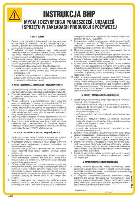 IAG24 Ogólna Instrukcja BHP mycia i dezynfekcji pomieszczeń, urządzeń i sprzętu w zakładach produkcji spoż, 245x350 mm, HN IAG24 Ogólna Instrukcja BHP mycia i dezynfekcji pomieszczeń, urządzeń i sprzętu w zakładach produkcji spoż, 245x350 mm, HN