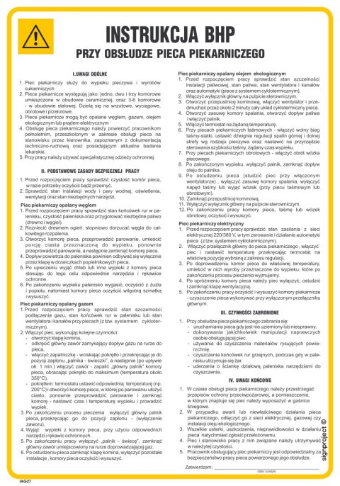 IAG27 Instrukcja BHP przy obsłudze pieca piekarniczego, 245x350 mm, PN - Płyta 1 mm IAG27 Instrukcja BHP przy obsłudze pieca piekarniczego, 245x350 mm, PN - Płyta 1 mm