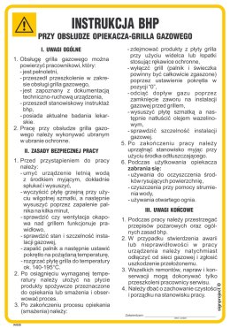 IAG35 Instrukcja BHP przy obsłudze opiekacza - grilla gazowego, 245x350 mm, PN - Płyta 1 mm