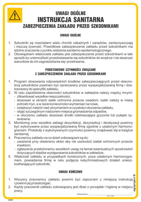 IAG56 Instrukcja BHP zabezpieczenia zakładu przed szkodnikami, 245x350 mm, PN - Płyta 1 mm IAG56 Instrukcja BHP zabezpieczenia zakładu przed szkodnikami, 245x350 mm, PN - Płyta 1 mm