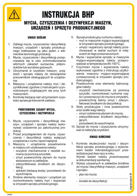 IAG64 Instrukcja BHP mycia czyszczenia i dezynfekcji maszyn, 245x350 mm, PN - Płyta 1 mm IAG64 Instrukcja BHP mycia czyszczenia i dezynfekcji maszyn, 245x350 mm, PN - Płyta 1 mm