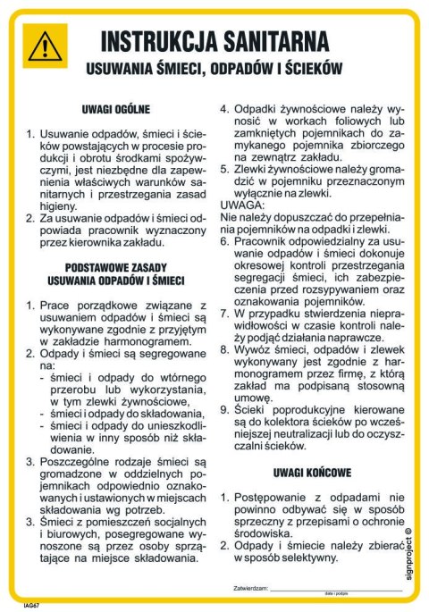IAG67 Instrukcja BHP usuwania śmieci, 245x350 mm, FN - Folia samoprzylepna IAG67 Instrukcja BHP usuwania śmieci, 245x350 mm, FN - Folia samoprzylepna