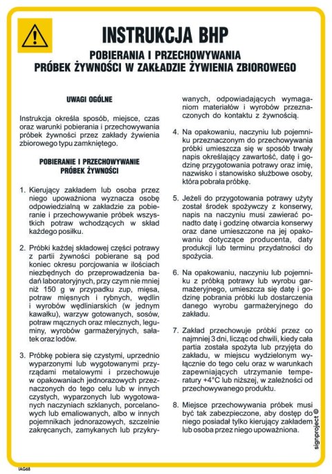 IAG68 Instrukcja sanitarna pobierania i przechowywania próbek żywności w zakładzie żywienia zbiorowego, 245x350 mm, FN - Fo IAG68 Instrukcja sanitarna pobierania i przechowywania próbek żywności w zakładzie żywienia zbiorowego, 245x350 mm, FN - Fo
