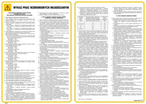Znak IAH01 Wykaz prac zabronionych młodocianym, 490x350 mm, PN - Płyta 1 mm Znak IAH01 Wykaz prac zabronionych młodocianym, 490x350 mm, PN - Płyta 1 mm